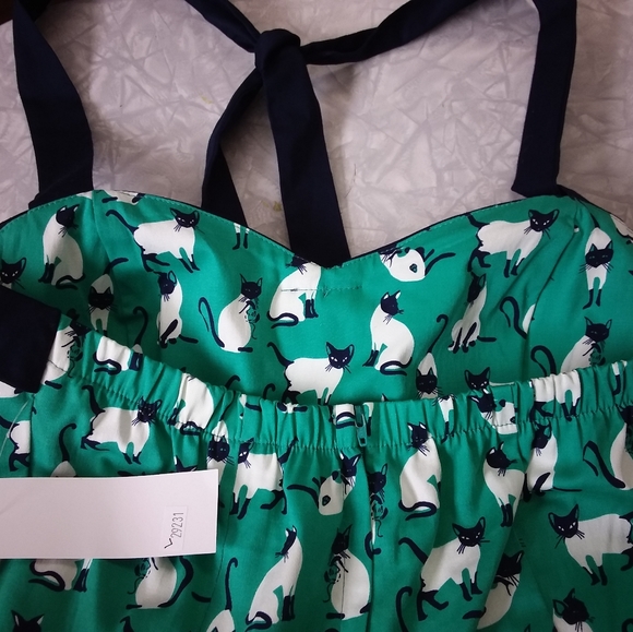 NWT Eva Rose vintage inspired rockabilly swing dress with halter cat print L - Picture 12 of 16